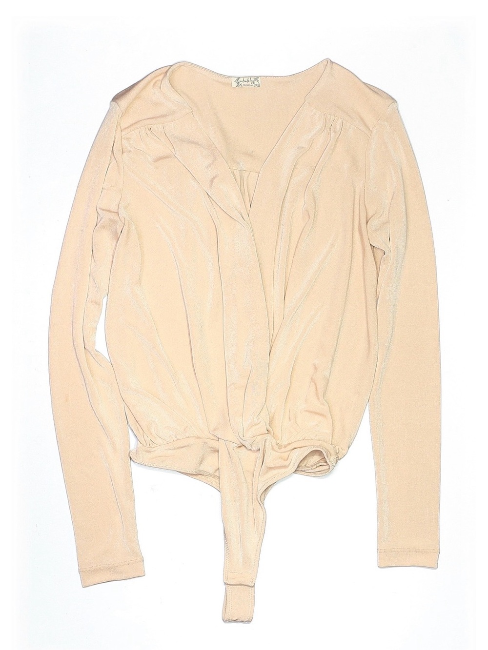 Free People Blush Peach Ribbed Full Sleeve Top Bodysuit Women Size M